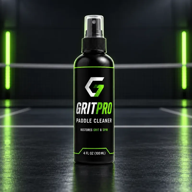 GritPro Paddle Cleaner spray bottle on a lit court